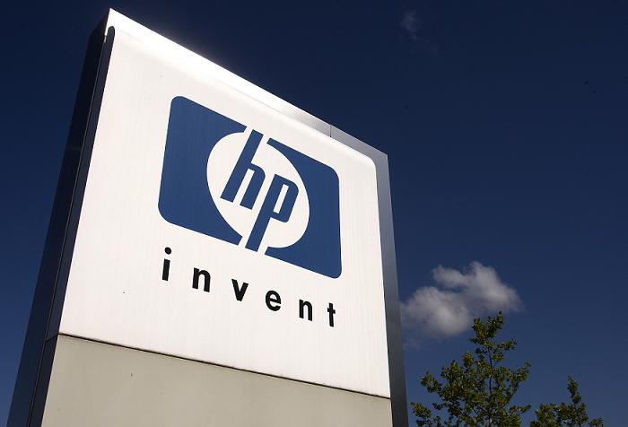 File photo of HP Invent logo pictured in front of Hewlett-Packard international offices in Meyrin near Geneva
