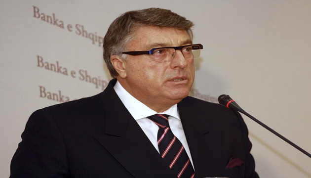 Albania's central bank Governor Ardian Fullani speaks during a news conference in Tirana