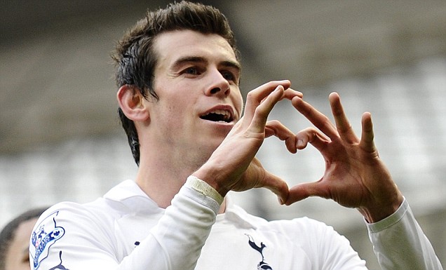 Tottenham Hotspur's Bale celebrates after scoring during their English Premier League soccer match against Manchester City in Manchester