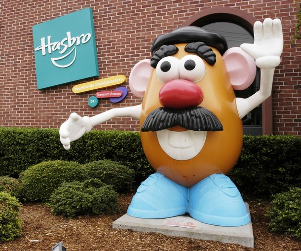 A statue of Hasbro's iconic Mr. Potato Head character is pictured in front of the Company's global corporate headquarters in Pawtucket