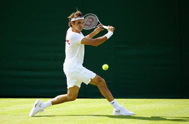 LONDON, ENGLAND - JUNE 21:  Roger Federer of Switzerland in action during a practice session during previews for Wimbledon Championships at Wimbledon on June 21, 2014 in London, England.  (Photo by Al Bello/Getty Images)