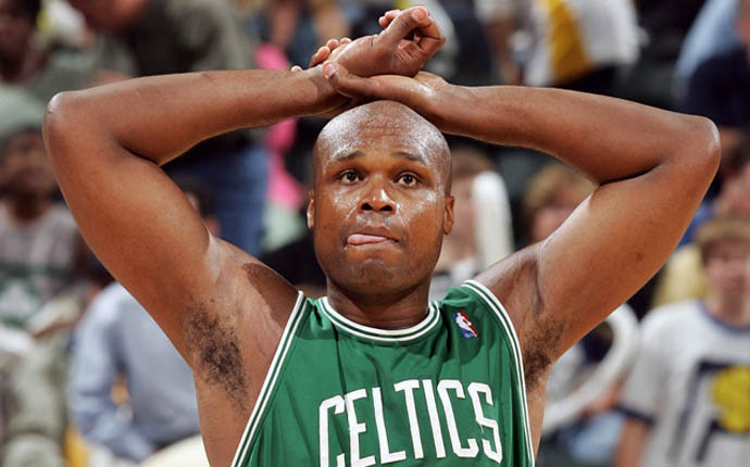 INDIANAPOLIS - MAY 5:  Antoine Walker #8 of the Boston Celtics reacts after he got his fifth foul in Game six of the Eastern Conference Quarterfinals during the 2005 NBA Playoffs on May 5, 2005 at Conseco Fieldhouse in Indianapolis, Indiana. The Celtics defeated the Pacers 92-89 in overtime to tie the series forcing a game seven. NOTE TO USER: User expressly acknowledges and agrees that, by downloading and or using this photograph, User is consenting to the terms and conditions of the Getty Images License Agreement.  (Photo by Elsa/Getty Images)