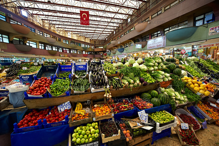 Vegetable market of the shops of the Bazaar of Konya, Turkey