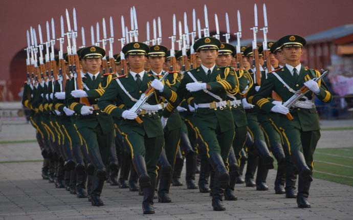 People's Liberation Army soldiers marching in Tiananmen Square