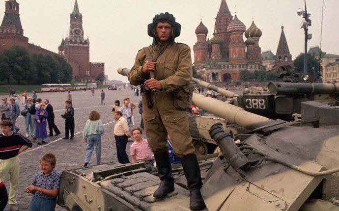 Soviet Coup Loyalist on Tank in Red Square