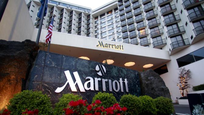 Portland Marriott Downtown Waterfront is shown Wednesday, April 20, 2011, in Portland, Ore. Marriott International Inc., reports quarterly financial earnings Wednesday, April 20, 2011, after the market close.(AP Photo/Rick Bowmer)
