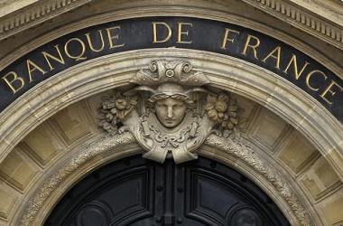 Detail of the facade of the Bank of France headquarters in Paris