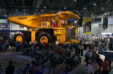 A Komatsu mining truck is displayed during the MINExpo International 2012 trade show at the Las Vegas Convention Center in Las Vegas