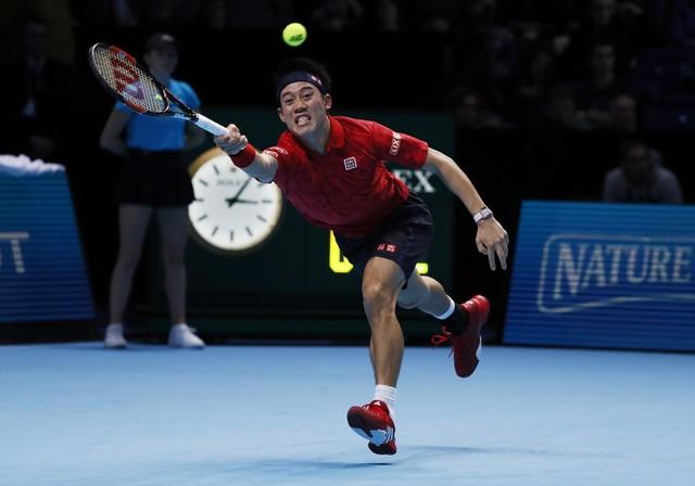Britain Tennis - Barclays ATP World Tour Finals - O2 Arena, London - 14/11/16 Japan's Kei Nishikori in action during his round robin match against Switzerland's Stanislas Wawrinka Reuters / Stefan Wermuth Livepic EDITORIAL USE ONLY. - RTX2TLU8