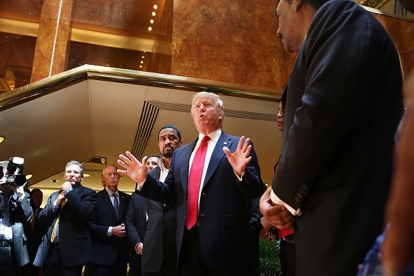 NEW YORK, NY - APRIL 18: Republican presidential candidate Donald Trump greets members of the "National Diversity Coalition for Trump," a day ahead of New York primary on April 18, 2016 in New York City. Trump held a meeting with the group following criticism that he was anti-Latino and that he has gained support from racist groups across the country. (Photo by Spencer Platt/Getty Images)