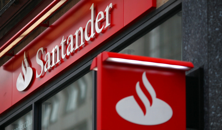 A sign hangs from a branch of Banco Santander in London, U.K., on Wednesday, Feb. 3, 2010. Banco Santander announce FY earnings tomorrow. Photographer: Simon Dawson/Bloomberg via Getty Images